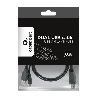 Cable Mini dual USB2.0, Mini B - 2AM, 0.9 m, Cablexpert, High quality, CCP-USB22-AM5P-3 202940 фото