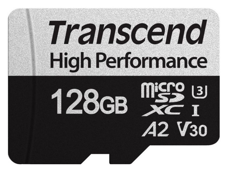 128GB MicroSD (Class 10) UHS-I (U3),+SD adapter, Transcend TS128GUSD340S (V30, A2, R/W:160/125MB/s) 127101 фото