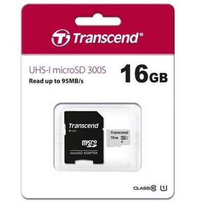 .16GB MicroSD (Class 10) UHS-I (U1),+SD adapter Transcend "TS16GUSD300S-A" (R/W:95/45MB/s) 88407 фото