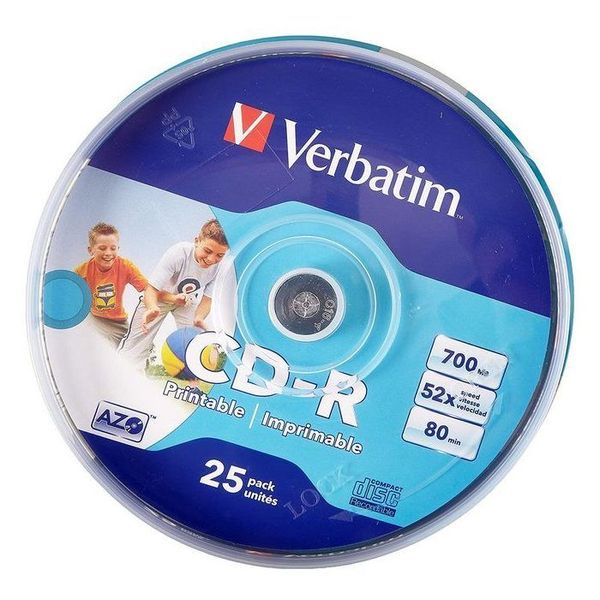 CD-R Printable 25*Cake, Verbatim, 700MB, 52x, AZO, Printable ID Brand 56974 фото
