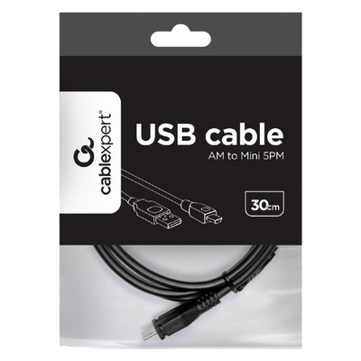 Cable Mini USB2.0, Mini B - AM, 0.3 m, Cablexpert, CCP-USB2-AM5P-1 204605 фото