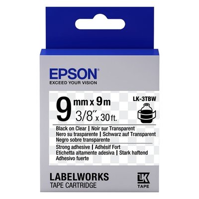 Tape Cartridge EPSON LK3TBW; 9mm/9m Strong Adhesive, Black/Clear, C53S653006 124388 фото