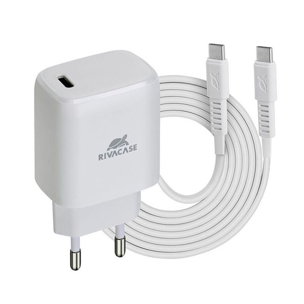 Wall Charger Rivacase PS4191 WD4, + Type-C-C to Type-C, 20W, White 200973 фото