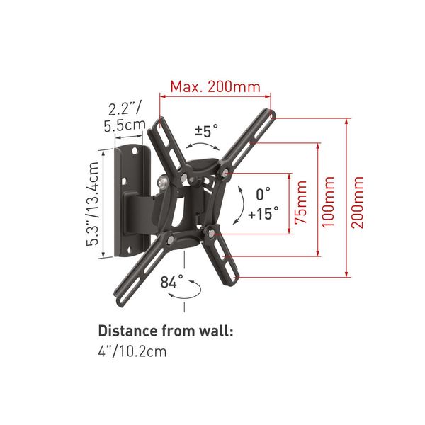 Wall Mount Barkan ''2200'' Black 13" - 39" Swivel, max.30kg, VESA mm: up to 200x200mm 106373 фото