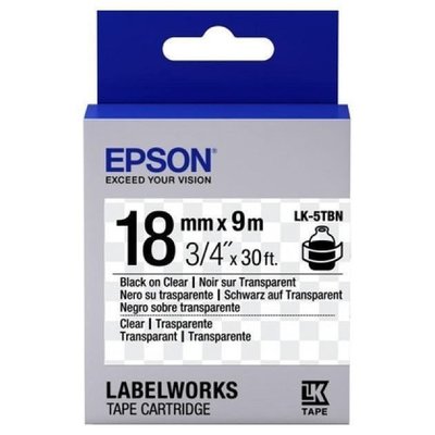 Tape Cartridge EPSON LK-5TBN; 18mm/9m Transparent, Black/Transparent, C53S655008 85516 фото