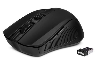 Wireless Mouse SVEN RX-350W, Optical, 600-1400 dpi, 6 buttons, Soft Touch, 2xAAA, Black 125543 фото