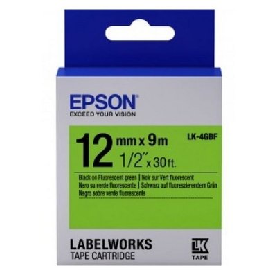 Tape Cartridge EPSON LK4GBF; 12mm/9m Fluorescent, Black/Green, C53S654018 105278 фото