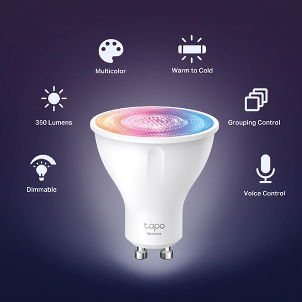 TP-LINK "Tapo L630", Smart Wi-Fi LED Bulb with Dimmable Light, Multicolor, GU10, 2200K-6500K, 350lm 147762 фото