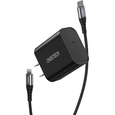 Wall Charger CHOETECH, Q5004 Type C to Lightning PD20W, Black 148655 фото