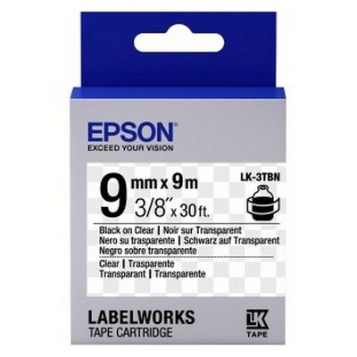 Tape Cartridge EPSON LK3TBN; 9mm/9m Transparent, Black/Clear, C53S653004 79075 фото
