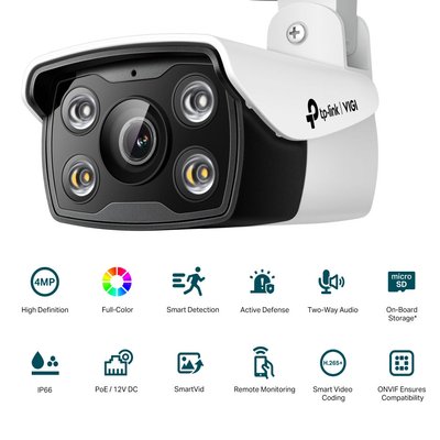 TP-Link "VIGI C340HPWSM-4", 4mm, 4MP, Outdoor Full-Color Bullet Network Camera, PoE 143937 фото