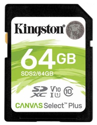 .64GB SDXC Card (Class 10) UHS-I , U1, Kingston Canvas Select Plus "SDS2/64GB" (R:100MB/s) 113425 фото