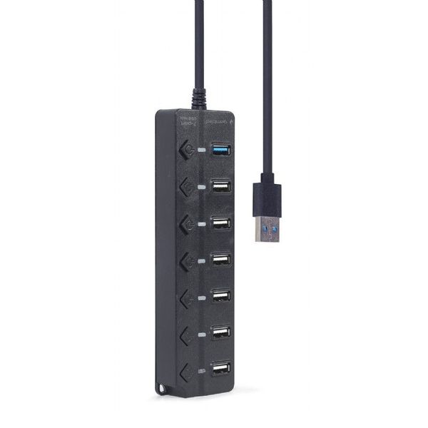 USB 2.0 Hub 7-port with switches, Gembird "UHB-U3P1U2P6P-01", Black 203022 фото