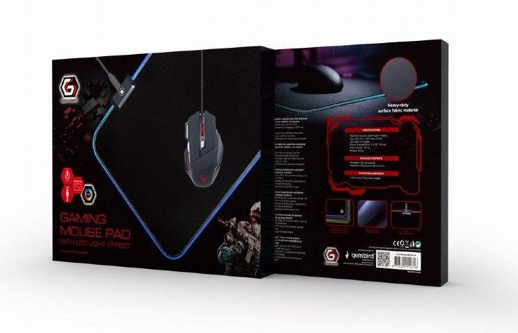 Gaming Mouse Pad GMB MP-GAMELED-M, 350 × 250 × 4mm, Natural rubber foam + Fabric, RGB, Black 128773 фото