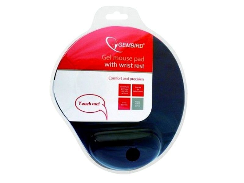 Mouse Pad Gembird MP-GEL-B, 240 × 220 × 4mm, Cloth, Gel wrist support, Blue 94079 фото