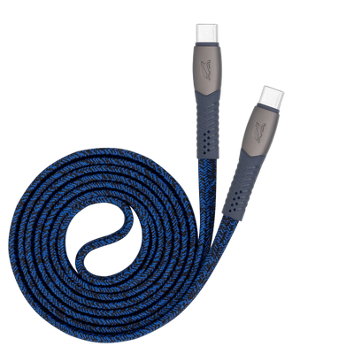 Type-C to Type-C Cable Rivacase PS6105 BL12, nylon braided, 1.2M, Blue 209129 фото