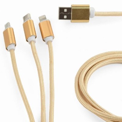 Cable 3-in-1 MicroUSB/Lightning/Type-C - AM, 1.0 m, GOLD, Cablexpert, CC-USB2-AM31-1M-G 89254 фото