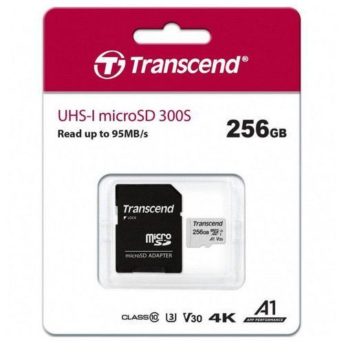 .256GB MicroSD (Class 10) UHS-I (U3) +SD adapter, Transcend "TS256GUSD300S" (R/W:95/40MB/s) 96824 Imagini