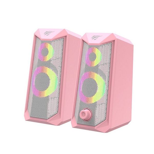 Gaming Speakers Havit SK202, 2x2.5" drivers, 2x3W RMS, 4Ohm, 3.5mm+USB, RGB, Pink 202820 фото