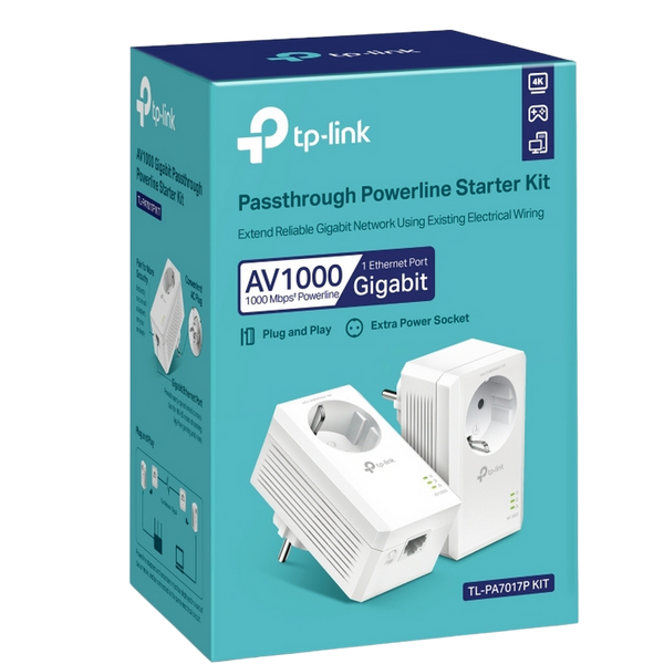 Powerline Adapter TP-Link, TL-PA7017P KIT, AV1000, 1xGbit Port, Passthrough 114361 Imagini