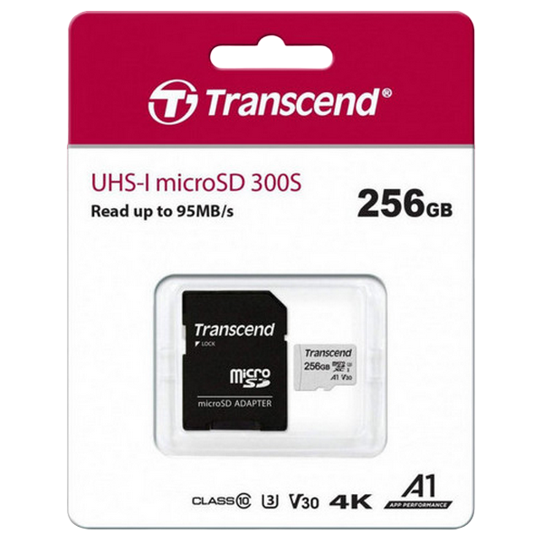 .256GB MicroSD (Class 10) UHS-I (U3) +SD adapter, Transcend "TS256GUSD300S" (R/W:95/40MB/s) 96824 Imagini