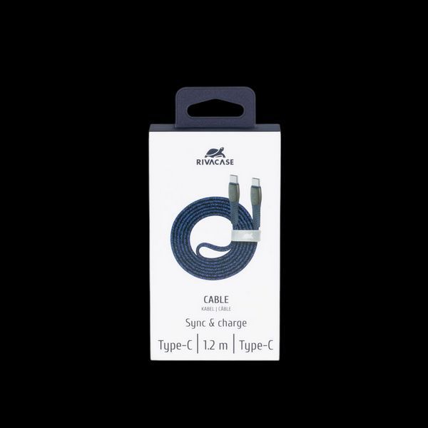 Type-C to Type-C Cable Rivacase PS6105 BL12, nylon braided, 1.2M, Blue 209129 фото