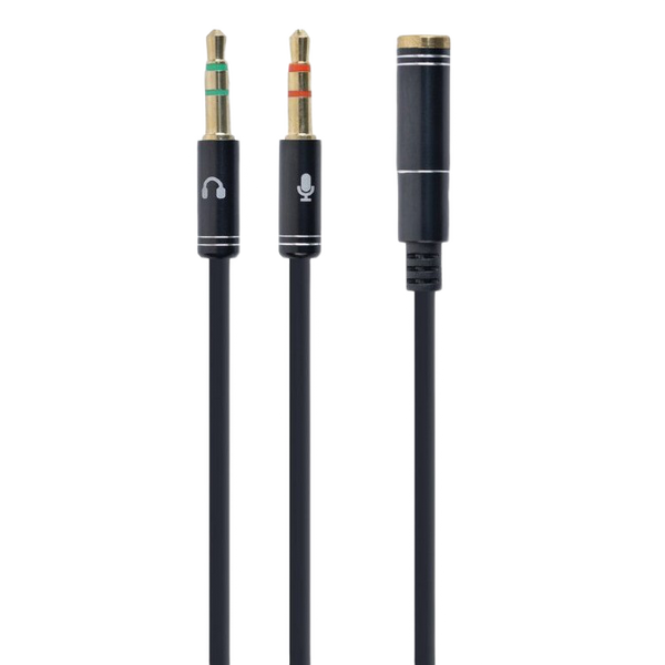 CCA-418M 3.5 mm 4-pin F to 2 x 3.5 mm stereo plug adapter M, black, metal connectors 89173 фото