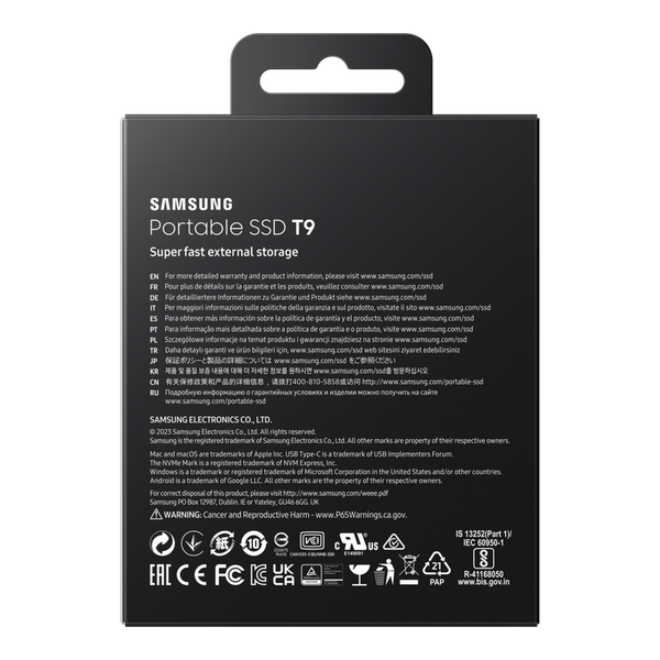 1.0TB Samsung Portable SSD T9 Black, USB-C 3.2 Gen 2x2 (88x59x13mm, 122g,R/W:2000/2000MB/s) 226338 фото