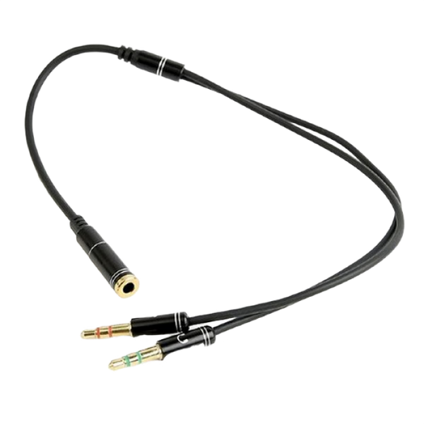 CCA-418M 3.5 mm 4-pin F to 2 x 3.5 mm stereo plug adapter M, black, metal connectors 89173 фото