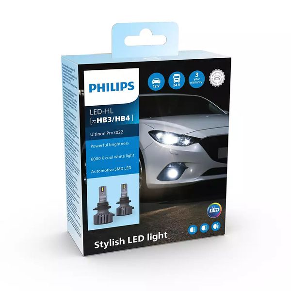 Светодиодные лампы HB3/HB4 LED PHILIPS Ultinon Pro3022 6000K 12В-24В 6000К (2 шт.) 11005U3022X2 фото