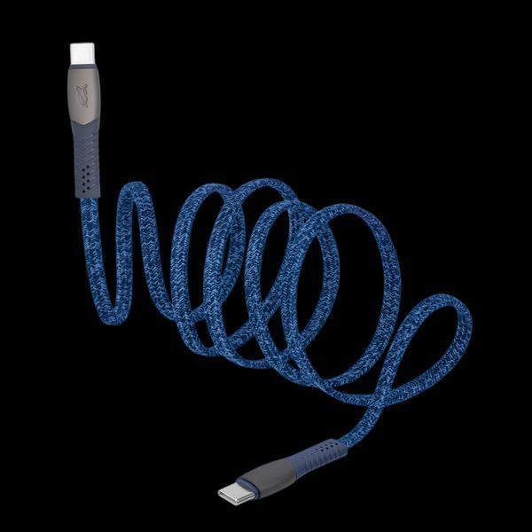 Type-C to Type-C Cable Rivacase PS6105 BL12, nylon braided, 1.2M, Blue 209129 фото