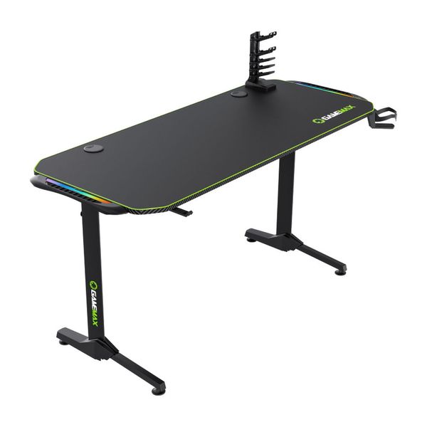 Gaming Desk Gamemax D140-Carbon RGB, 140x60x75cm, Headsets hook, Cup holder, Cable managment,RGB Led 135022 фото