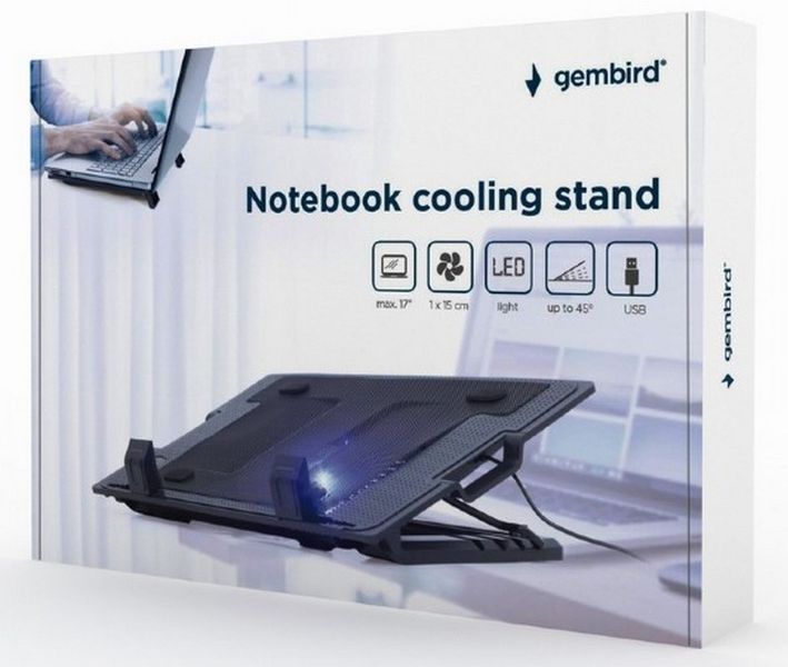 Notebook Cooling Pad Gembird NBS-1F17T-01, up to 17'', 1x150 mm Вентилятор, Adjustable angle, LED light 89267 фото