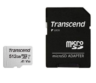 512GB MicroSD (Class 10) UHS-I (U3) +SD adapter, Transcend "TS512GUSD300S" (R/W:95/45MB/s) 117072 фото