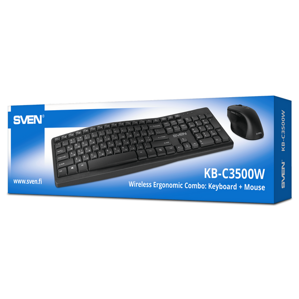Wireless Keyboard & Mouse SVEN KB-C3500W, 12 Fn keys, Battery indicator, 1xAA/1xAA, 2.4Ghz, Black 207685 фото