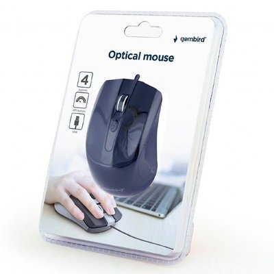 Mouse Gembird MUS-4B-01, Optical, 800-1200 dpi, 4 buttons, Ambidextrous, Black, USB 94087 фото