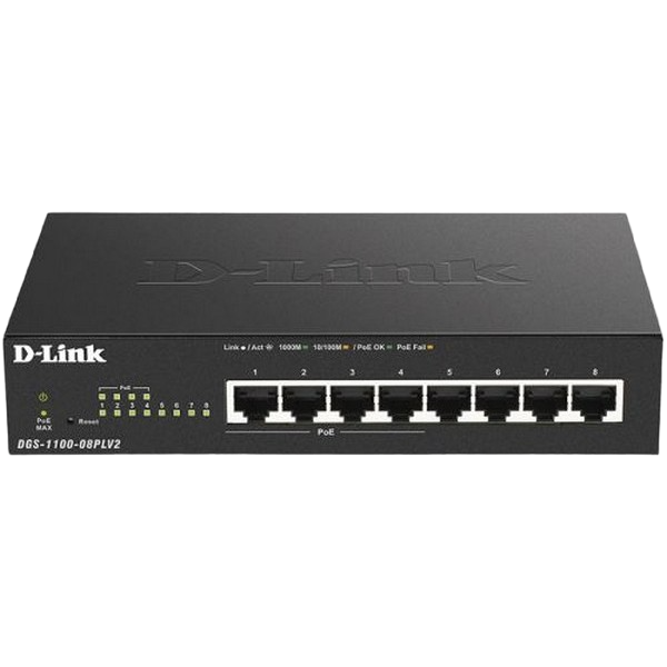 .8-port 10/100/1000Mbps POE EASY SMART, D-Link DGS-1100-08PLV2, with 4 PoE Ports, 80W budget 204333 фото