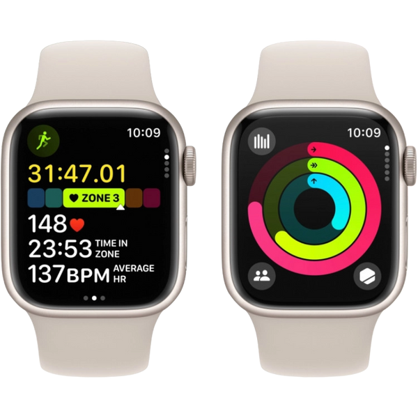 Apple Watch Series 9 GPS, 41mm Starlight Aluminium Case with Starlight Sport Band - S/M,MR8T3 210841 фото