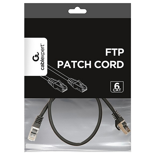 Patch Cord Cat.6/FTP, 0.5m, Black, PP6-0.5M/BK, Cablexpert 56785 фото