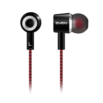 Earphones SVEN E-108 Black/Red, 3pin 3.5mm mini-jack 139654 фото