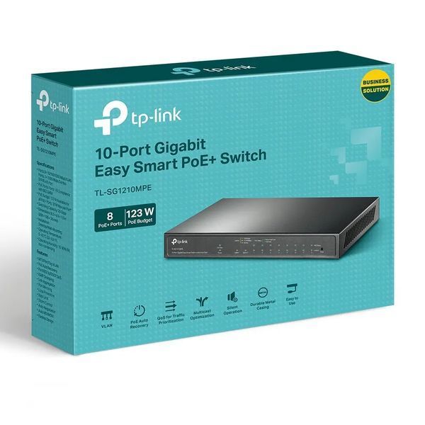 10-port 10/100/1000Mbps POE+ Easy Smart Switch TP-LINK "TL-SG1210MPE", 123W Budget, SFP, Steel Case 142737 Imagini