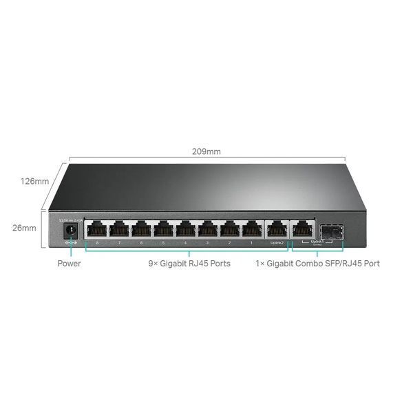 10-port 10/100/1000Mbps POE+ Easy Smart Switch TP-LINK "TL-SG1210MPE", 123W Budget, SFP, Steel Case 142737 Imagini