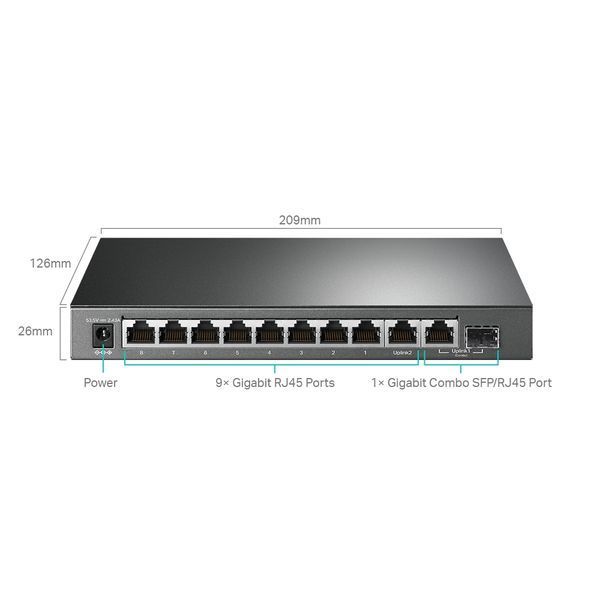 10-port 10/100/1000Mbps POE+ Easy Smart Switch TP-LINK "TL-SG1210MPE", 123W Budget, SFP, Steel Case 142737 Imagini