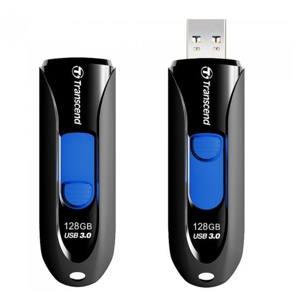 128GB USB3.1 Flash Drive Transcend "JetFlash 790", Black-Blue, Slider (R/W:90/40MB/s) 65268 фото
