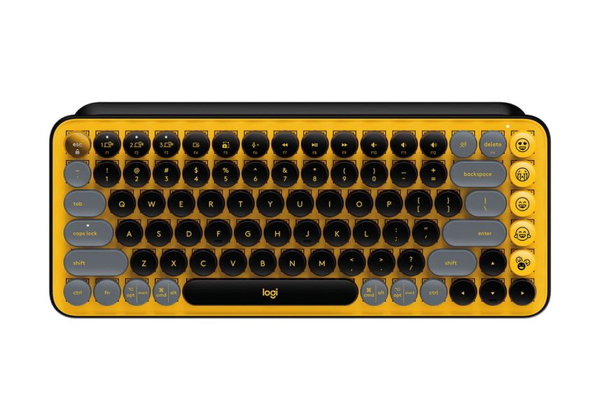 Wireless Keyboard Logitech POP Keys, Mechanical, Compact design, Emoji Keys, 2xAAA, BT/2.4, Yellow 140058 фото