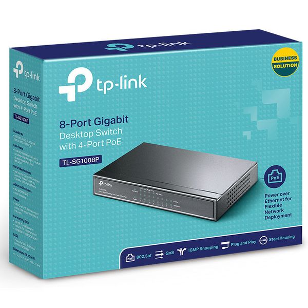 .8-port 10/100/1000Mbps PoE Switch TP-LINK "TL-SG1008P", steel case, 64W Budget 58442 фото