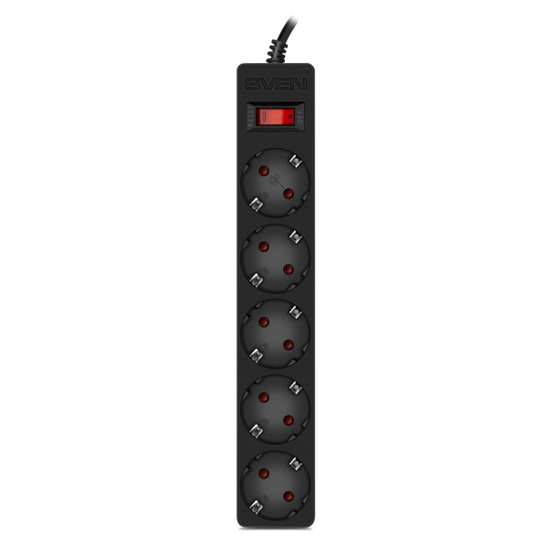 Surge Protector 5 Sockets, 1.8m, Sven "SF-05E", Black, flame-retardant material 207680 фото