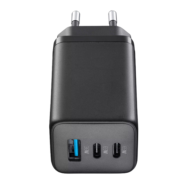 Зарядное устройство GAN Cellularline, 3 Ports, 2 PD + USB, 65W, Black 145679 фото