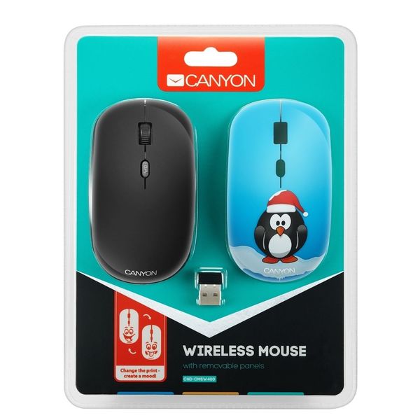 Wireless Mouse Canyon CND-CMSW400PG, Optical, 800-1600dpi, 4 buttons, Ambidextrou, 1xAA, Black/Pic. 114706 фото
