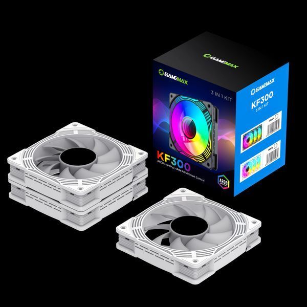 PC Case Вентилятор GAMEMAX KF300 WH, 3xARGB Вентилятор Kit, 120mm, 